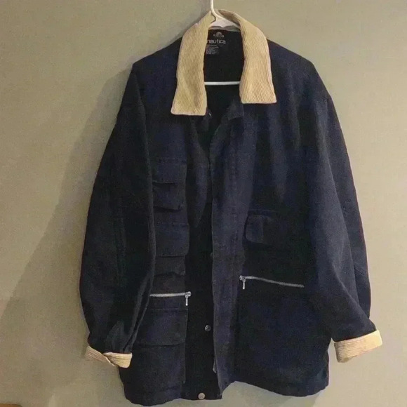 Vintage Nautica navy hunting coat with removable wool lined vest mens large